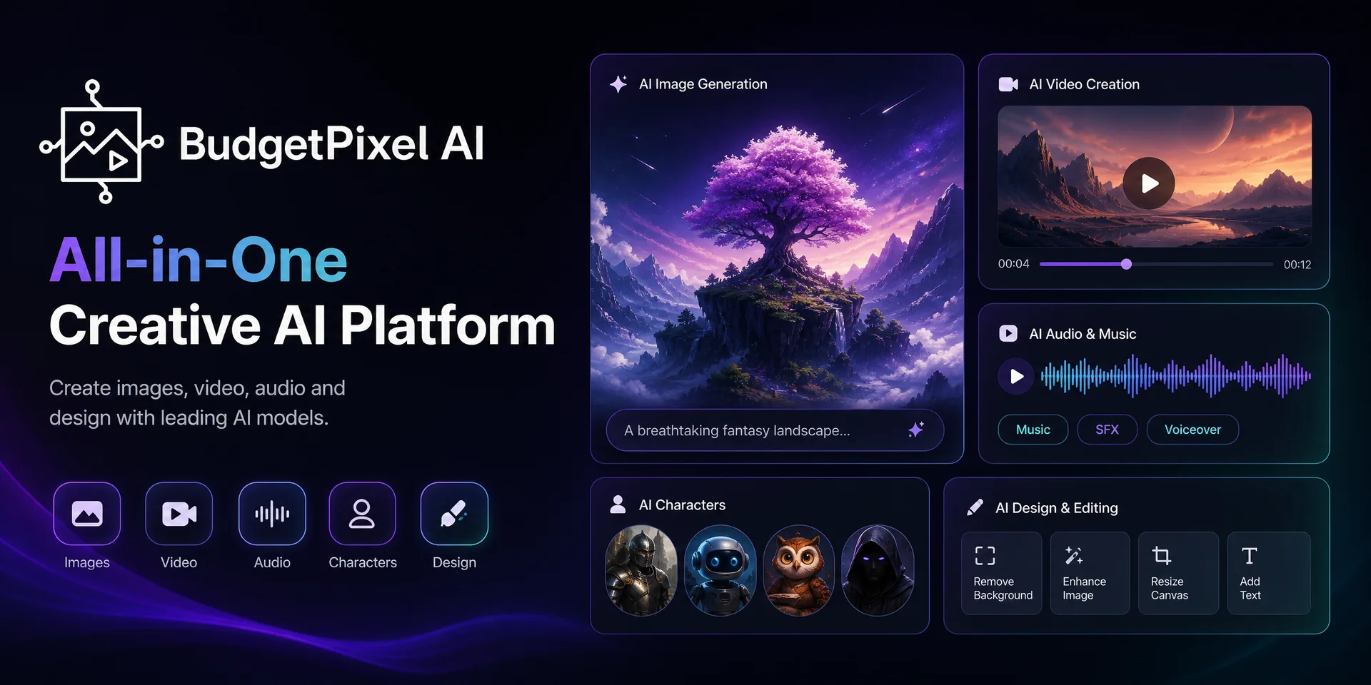 Product screenshot of Budgetpixel AI — AI Video Generator