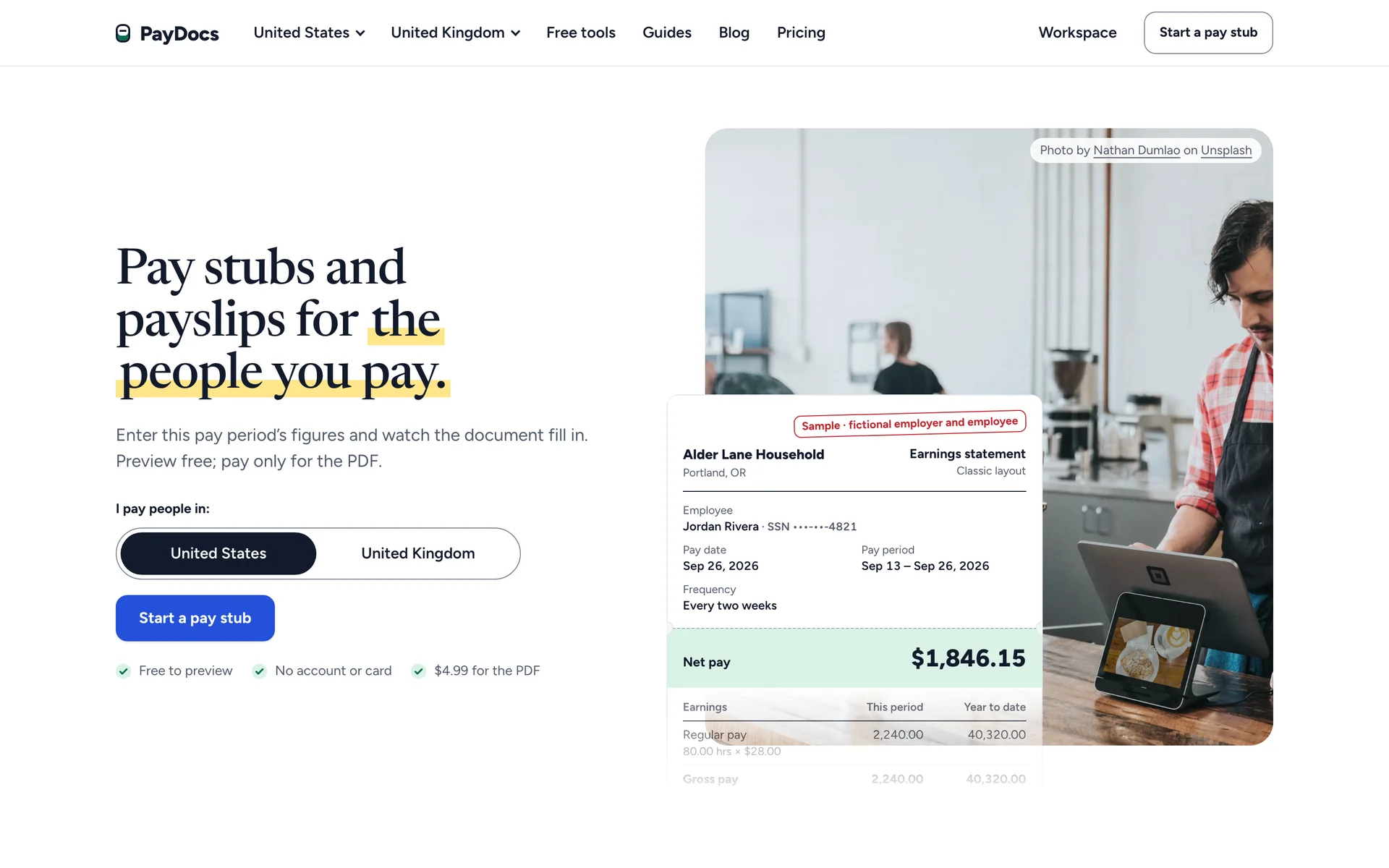 Product screenshot of PayDocs: Pay Stub & Payslip Generator — Finance Tools
