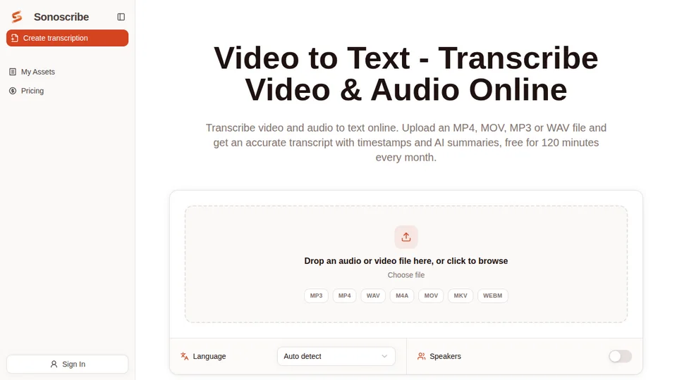 Product screenshot of Sonoscribe — Transcription Tool
