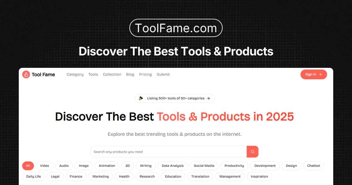 Product screenshot of Tool Fame — Tool Directories