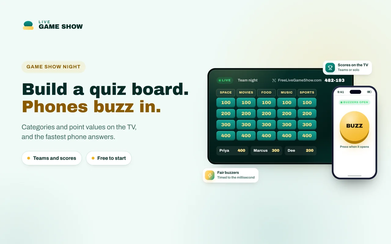 Product screenshot of LiveGameShow — Education Tools