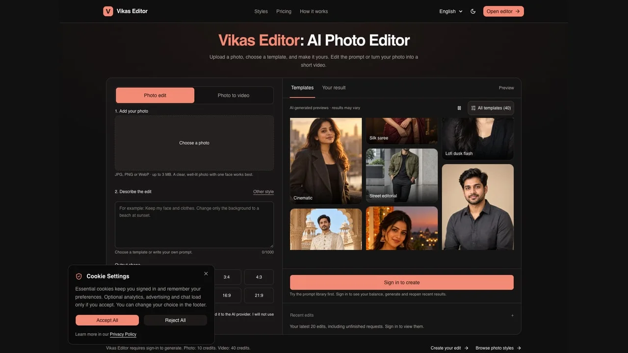 Product screenshot of Vikas Editor — AI Tools