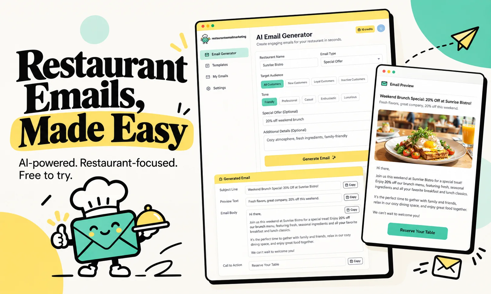 Product screenshot of Restaurants Email Marketing — Marketing Tools