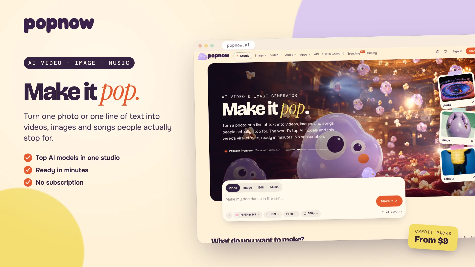 Product screenshot of PopNow — AI Video Generator