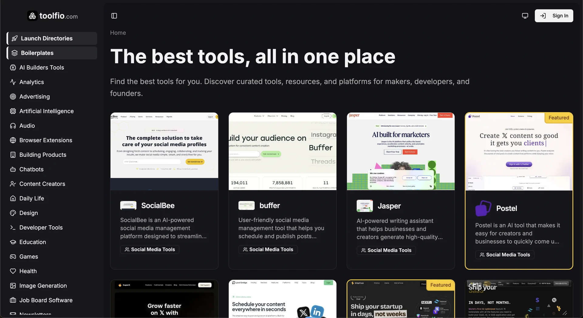 Product screenshot of Toolfio — Tool Directories