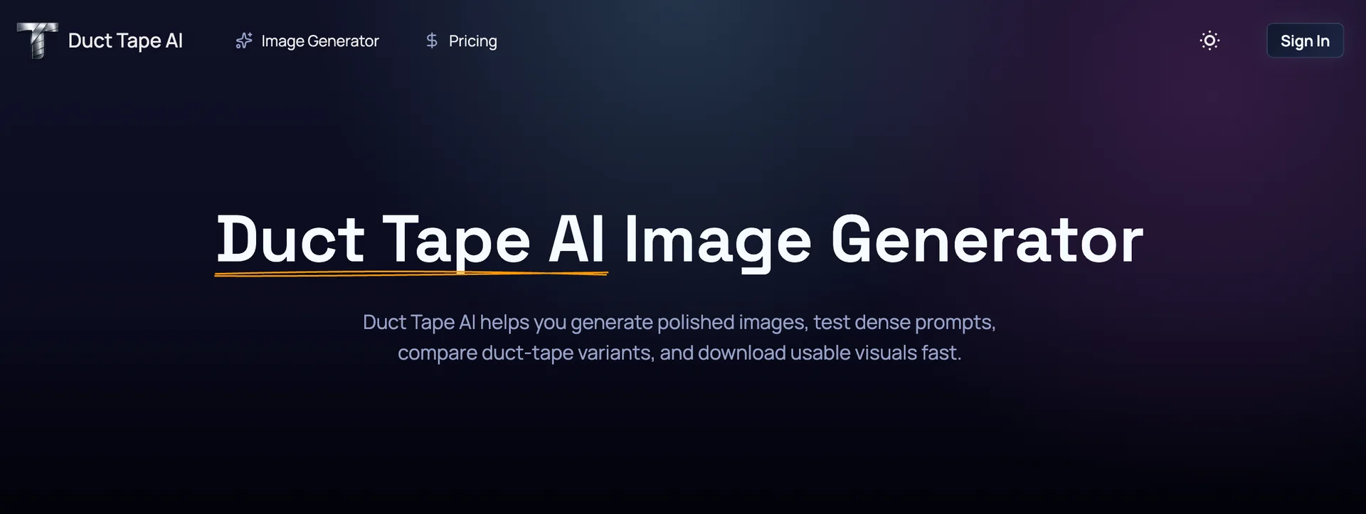 Product screenshot of Duct Tape AI — Image Generator