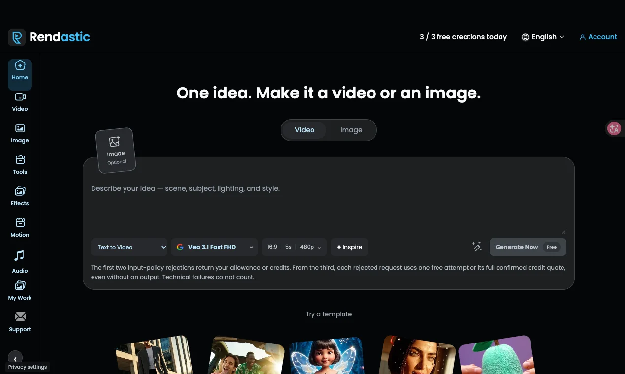 Product screenshot of Rendastic — AI Tools